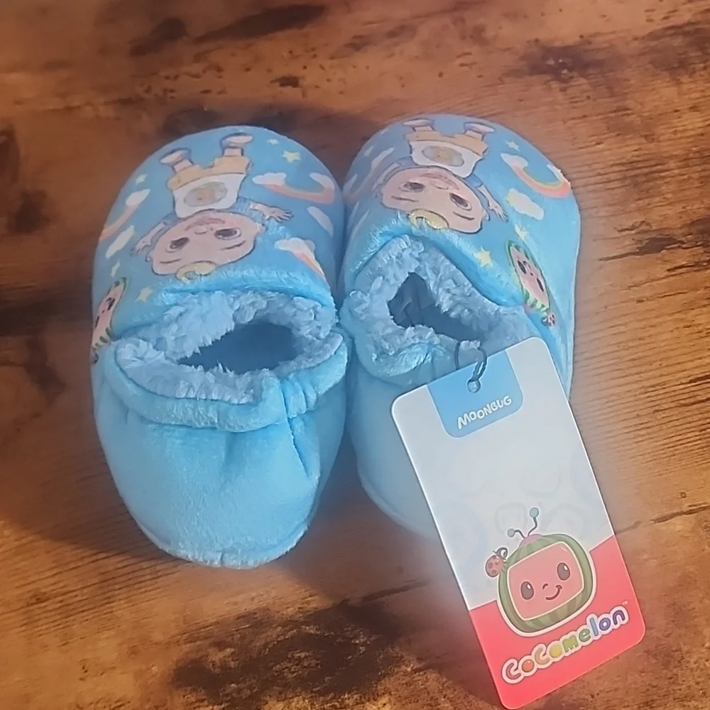 CoComelon X Cute Cartoon Blue Boys Nonslip Indoor Slippers, Toddler/ Kids Soft